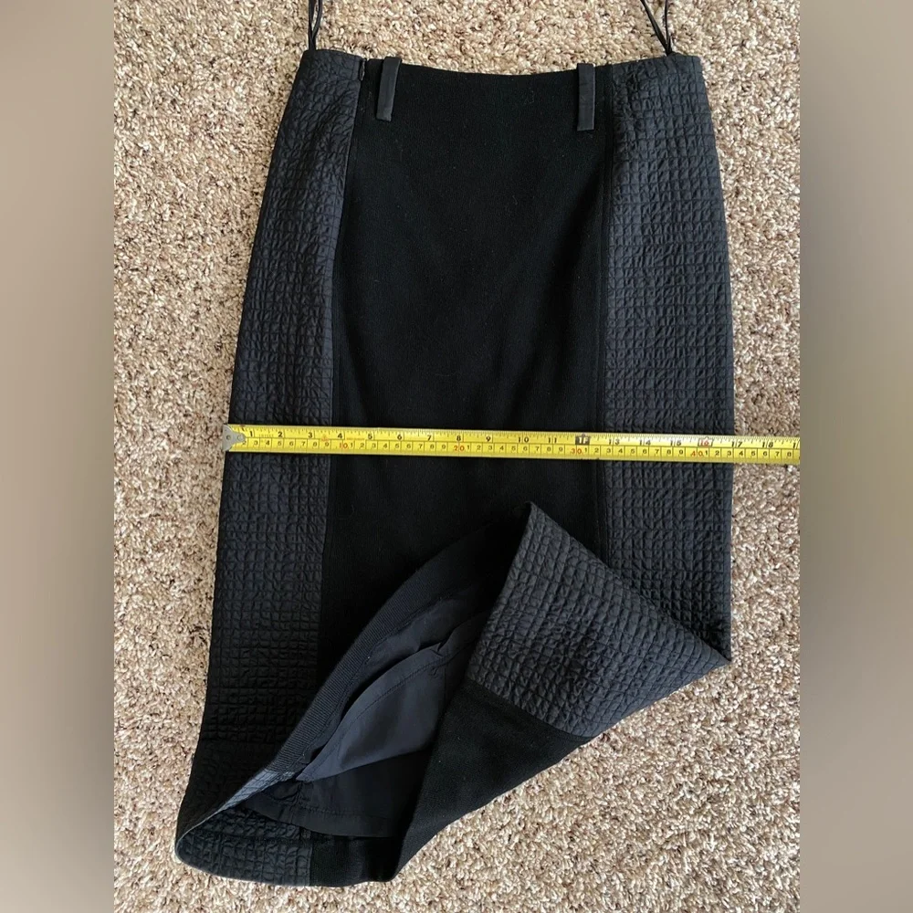 Bellvilles Black pencil Skirt 100% wool quilted side panels Lined size S - Picture 6 of 6